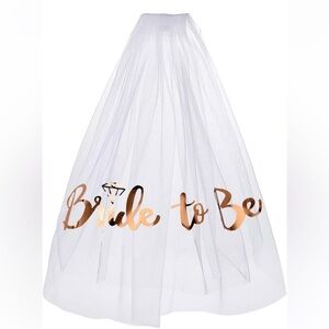 White Bride to Be Bachelorette Veil with Rose Gold Lettering